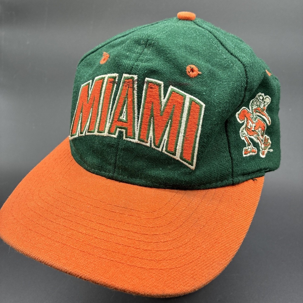 Vintage Miami Hurricanes Alpha One Snapback Hat Green Orange Embroidered 90s